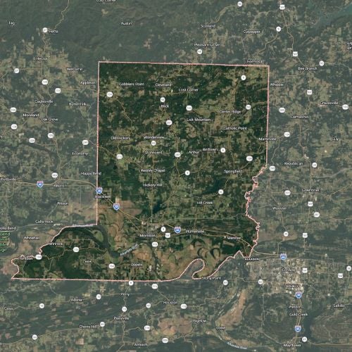 Satellite map of Indiana state with county boundaries and road networks